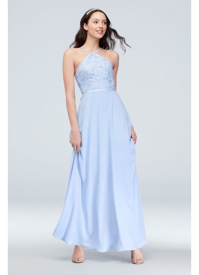 Long Blue Soft & Flowy David's Bridal Bridesmaid Dress